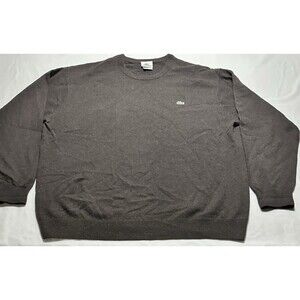 Lacoste Wool Sweater Brown Mens Size 7 Crew Neck Pullover Casual Preppy